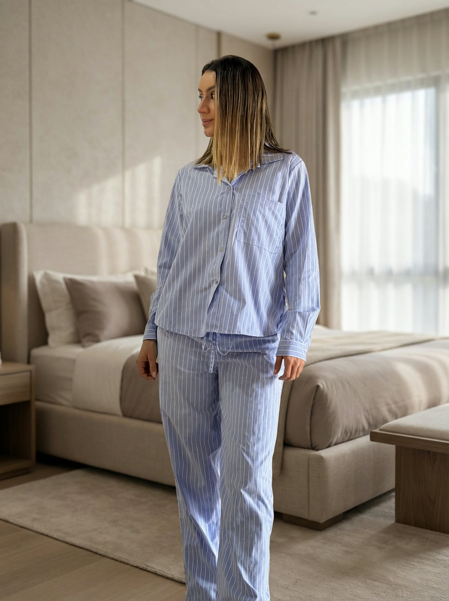 Pijama Set Pantalón Azul Rayas