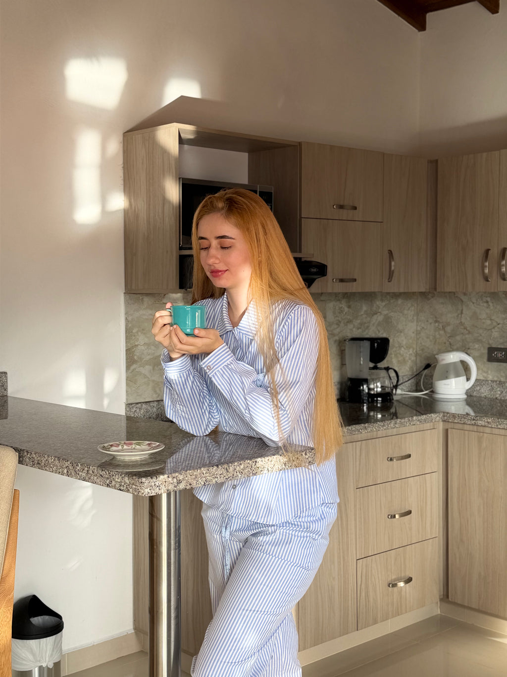 Pijama Set Pantalón Azul claro Rayas