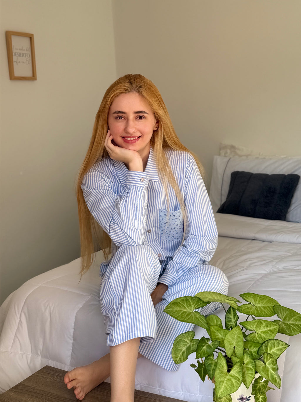 Pijama Set Pantalón Azul claro Rayas