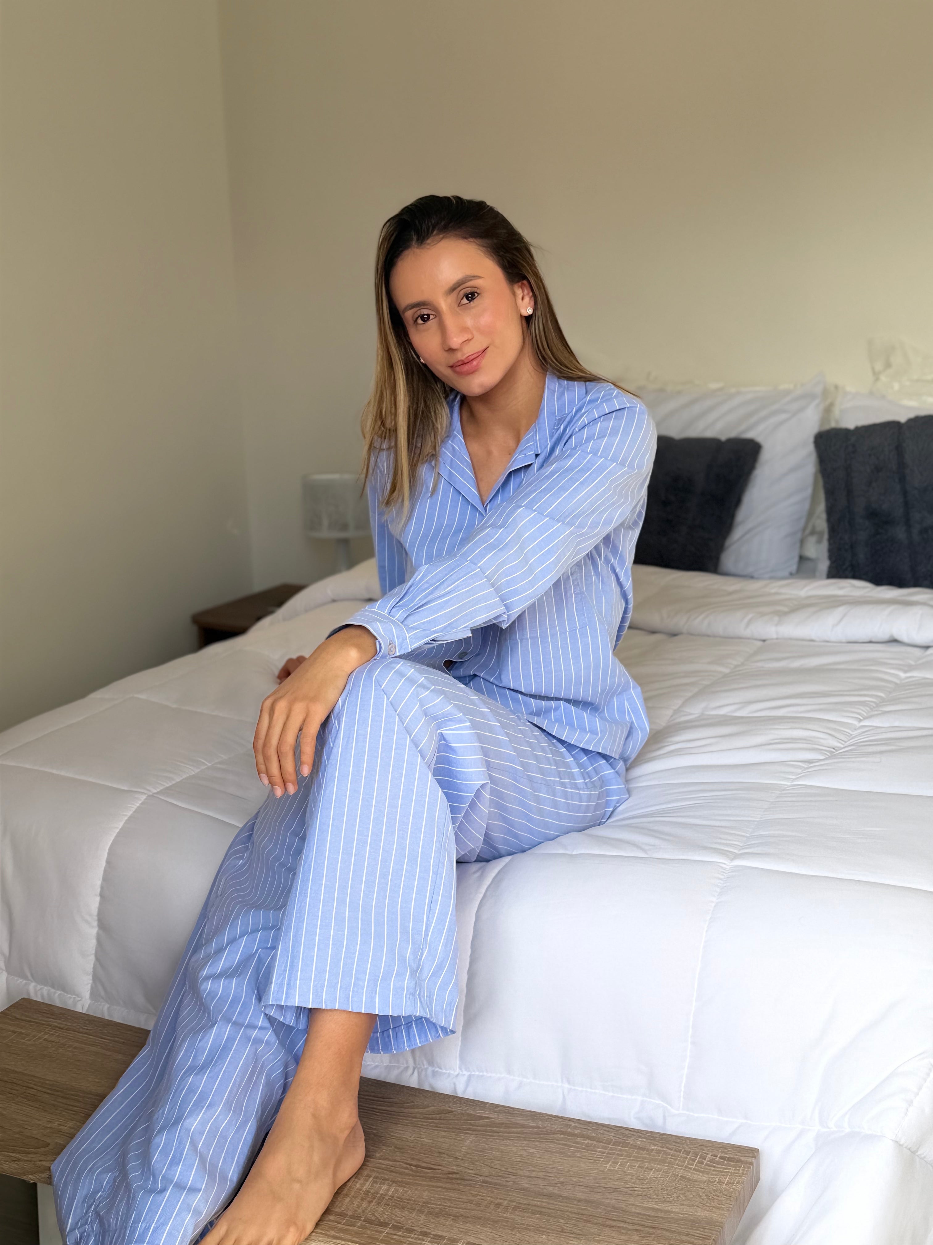 Pijama Set Pantalón Azul Rayas